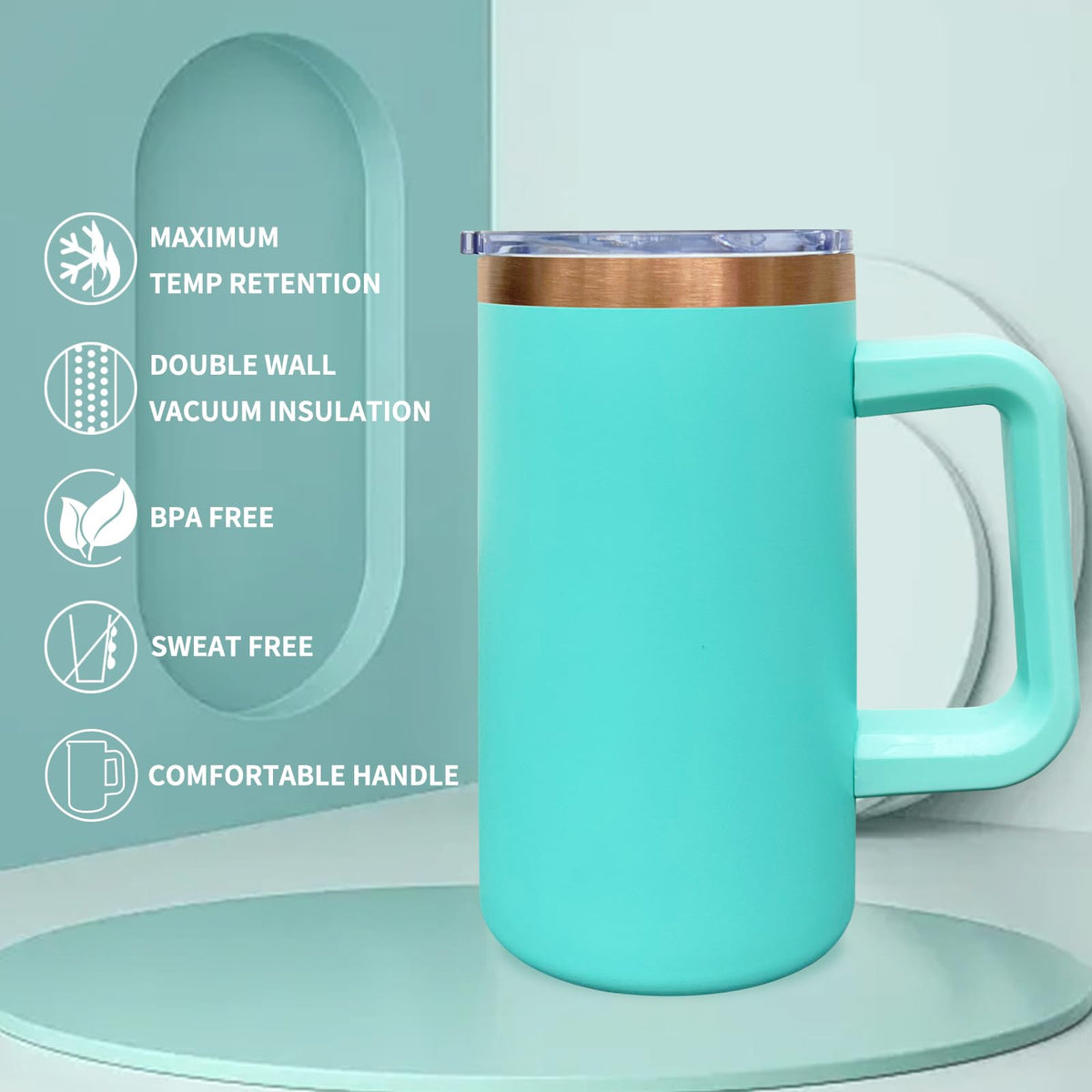 22oz Insulated Coffee Mug Bulk with Handle and Lid Mint Green (4 Count)