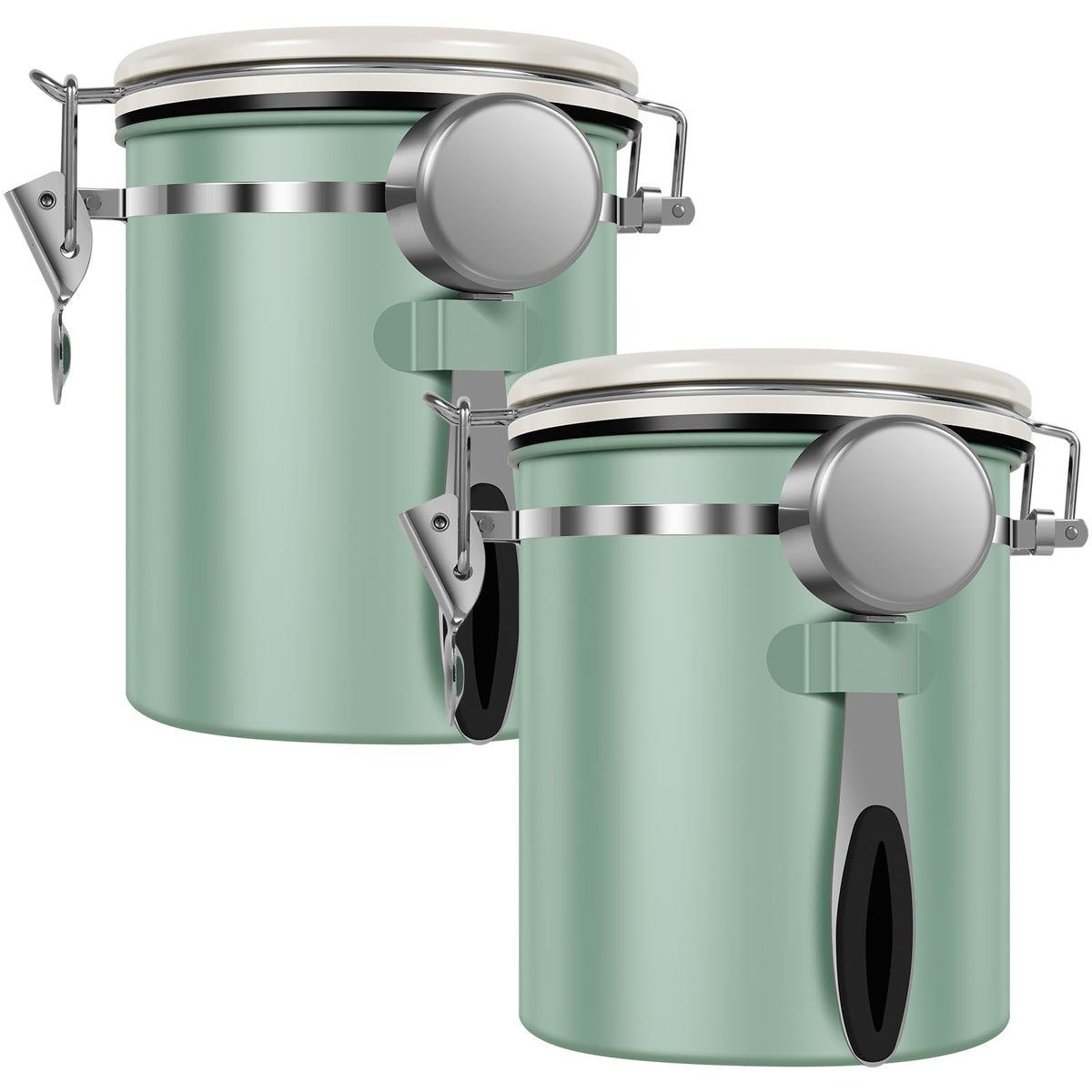 2PCS Coffee Storage Canister 1.5L 51OZ Double Airtight Coffee Beans Container with Date Locator 304 Stainless Steel Kitchen Food Storage Container with Spoon For Coffee Beans Grounds Tea Sugar (2 Count)