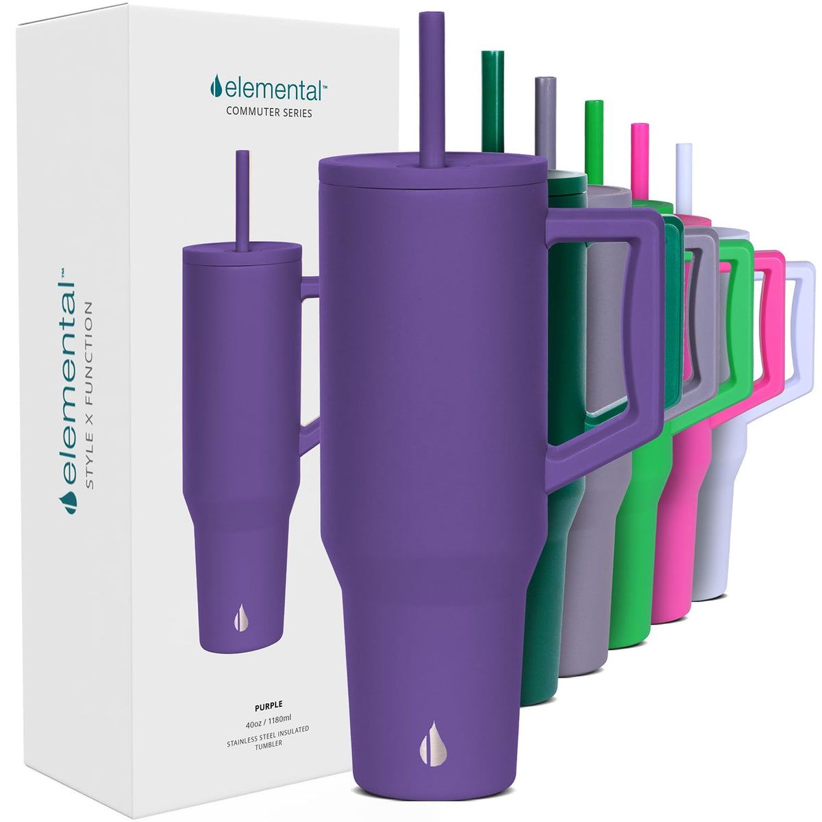 Spill Proof 40oz Insulated Tumbler with Handle & Straw Travel Mug