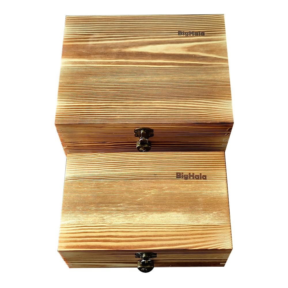 Wooden Box with Lock and Keys Hinged Lid Treasure Chest Memory Hobby Preservation Rustic Decorative Archival Organizer Jewelry Gadget Trinkets Keepsake Wood Storage Boxes 2 Pack Smokey Color