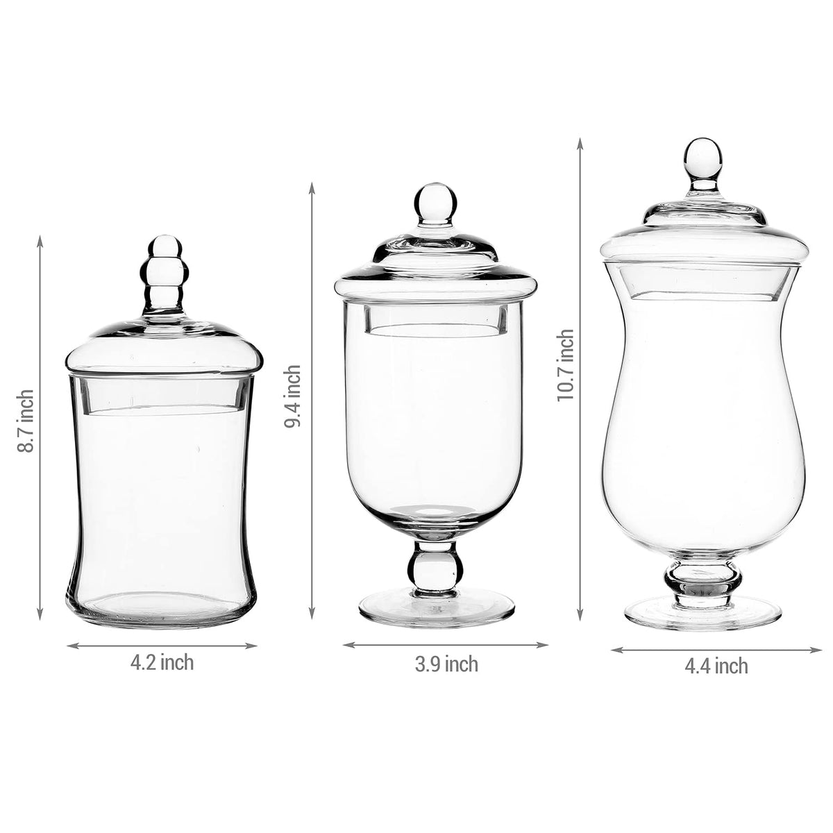 Clear Glass Apothecary Jars With Lid Footed Vase Set of 3 (3 Count)