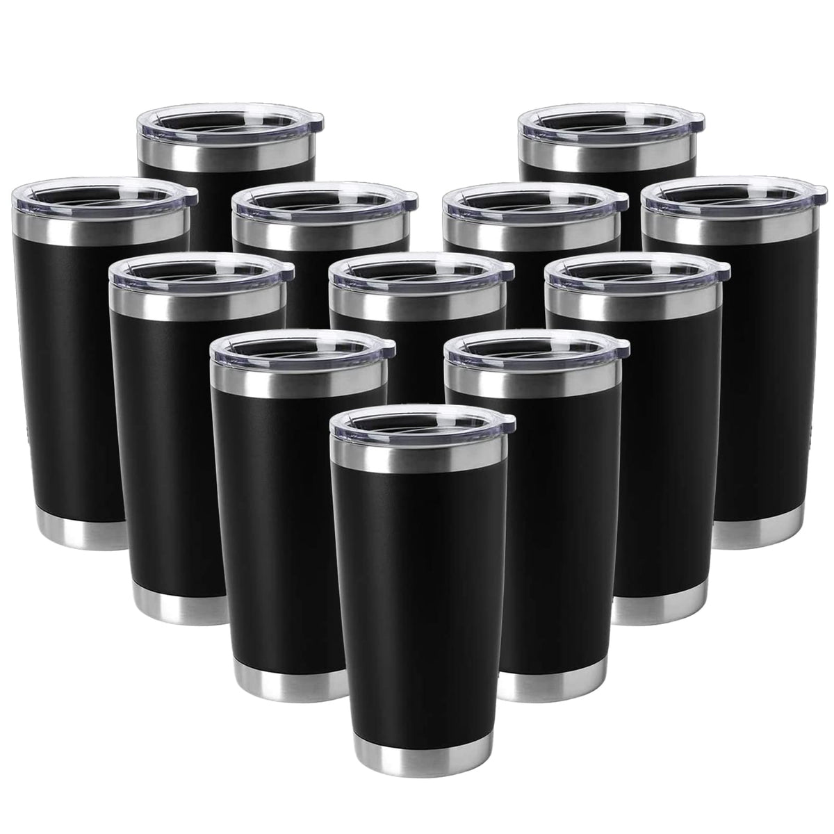20oz Tumblers Stainless Steel Mugs with Lid Double Wall Vacuum Insulated Coffee Cups for Cold & Hot Drinks (12 Count)