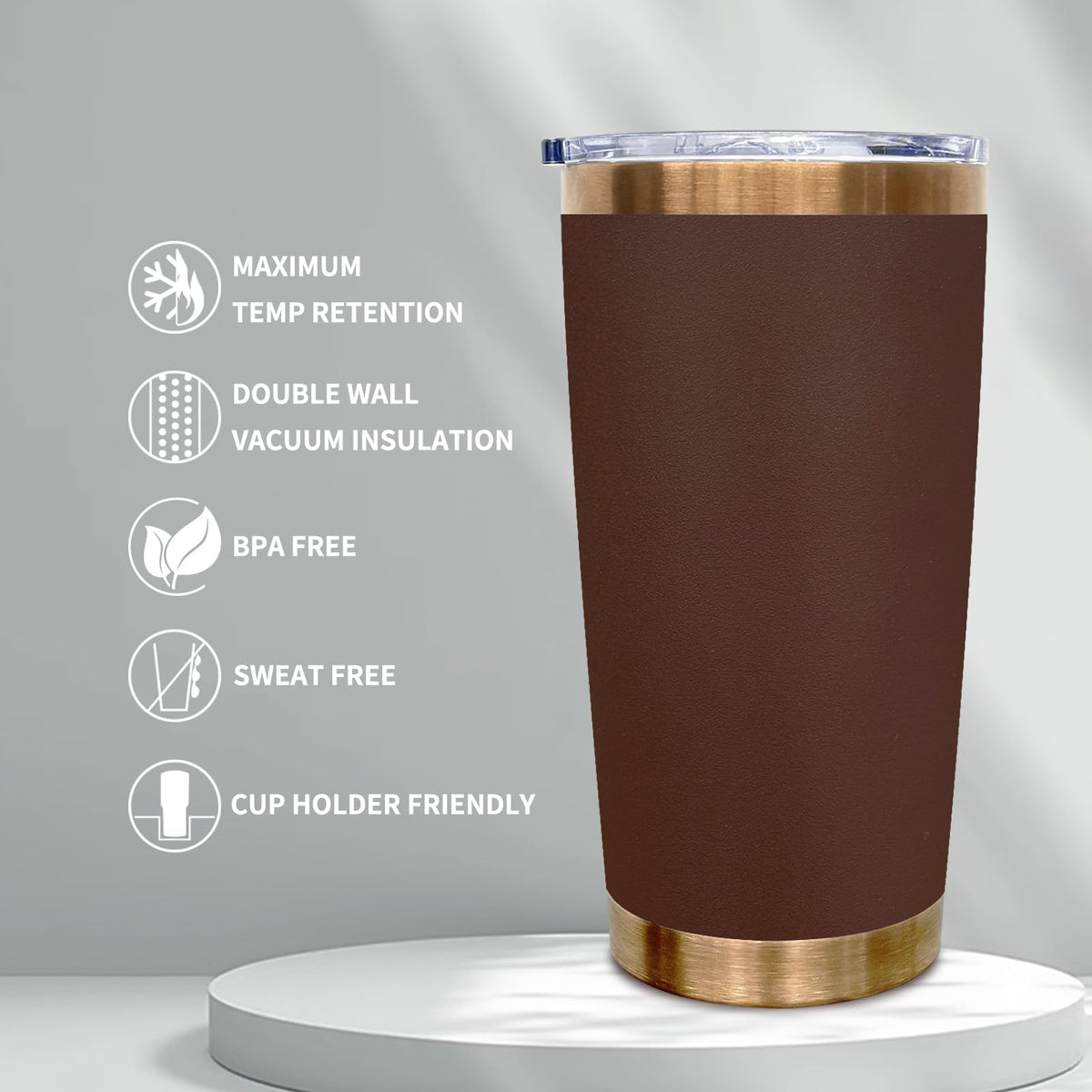 20 oz Tumbler Bulk Stainless Steel Tumblers with Lids and Straws Brown (8 Count)