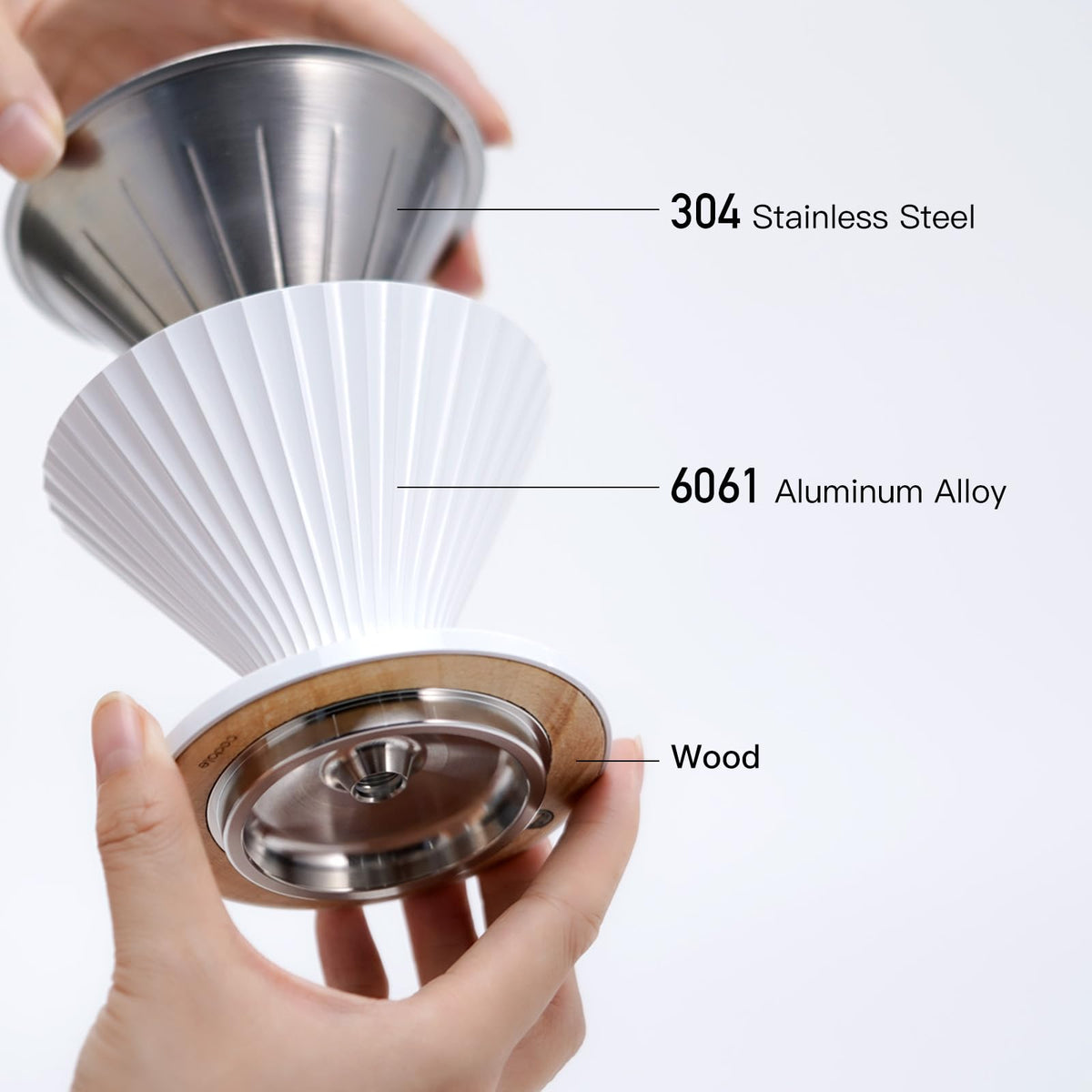 3 in 1 Metal Pour Over Coffee Dripper Gift Set Reusable Coffee Filter with Metal Paper Presser and 25pcs Basket Filter Paper