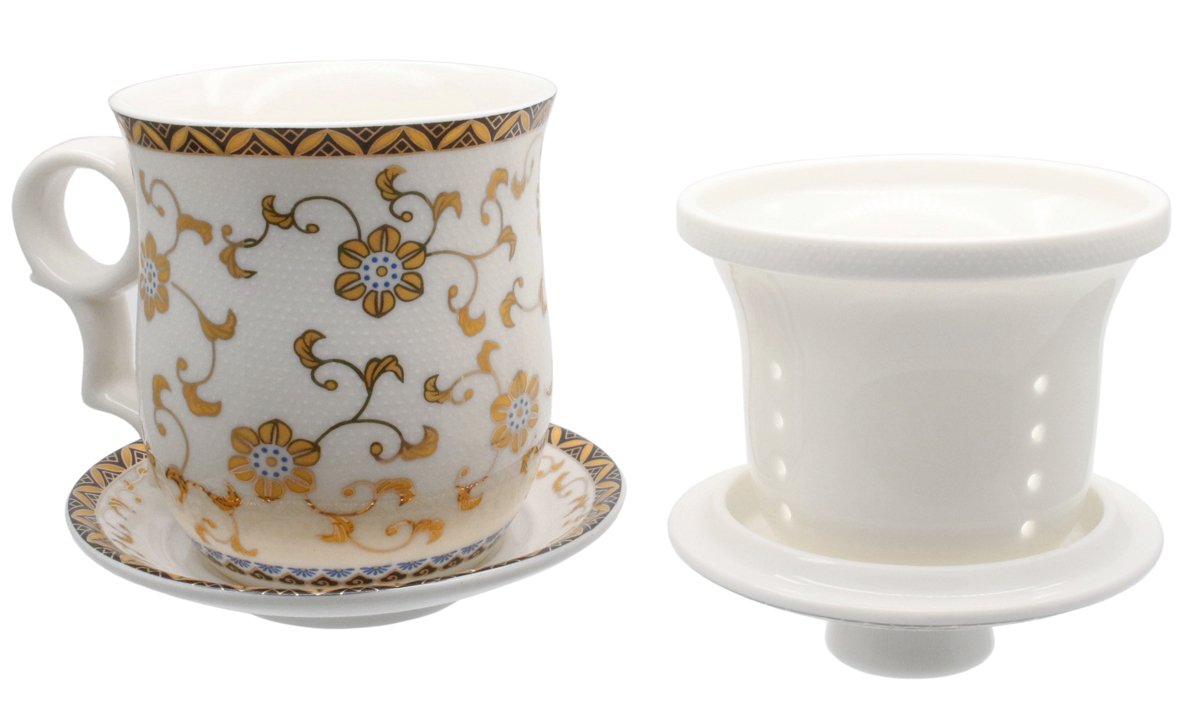 Porcelain Tea Cup with Infuser Lid and Saucer Sets