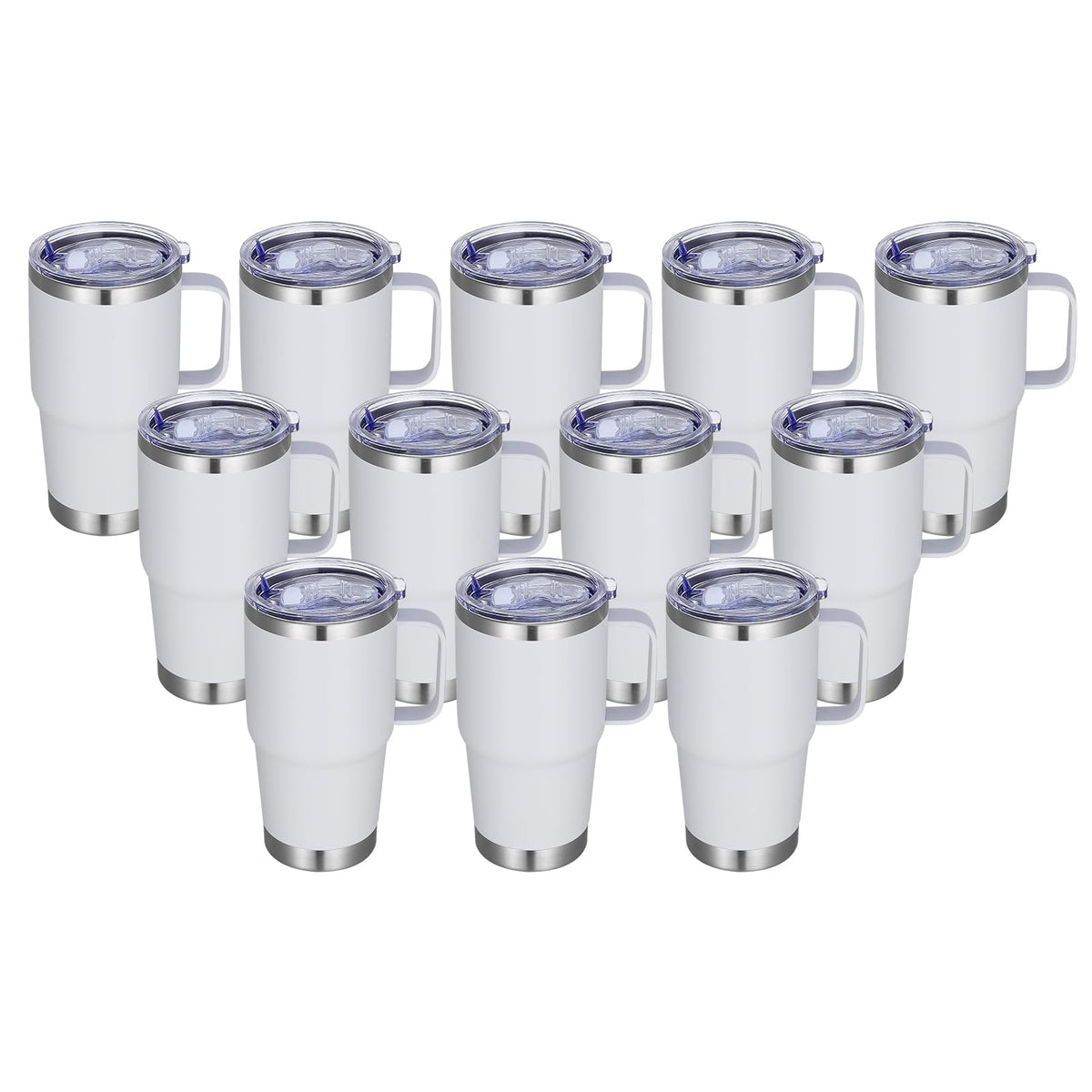 20 oz Stainless Steel Tumbler with Handle Bulk Metal Insulated Tumblers Travel Coffee Mug with Handle Double Wall Tumbler Cup with Lid and Straw (12 Count)