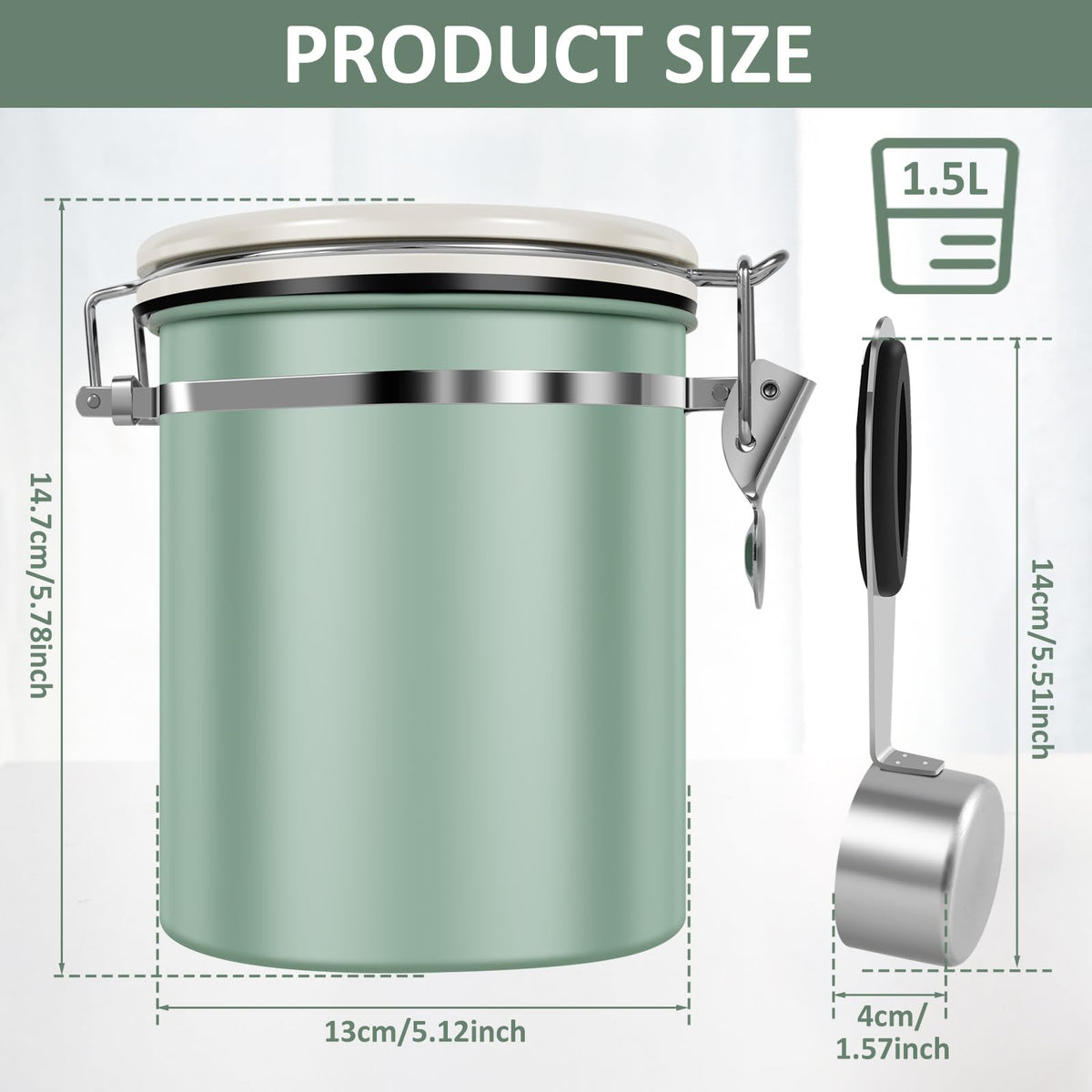 2PCS Coffee Storage Canister 1.5L 51OZ Double Airtight Coffee Beans Container with Date Locator 304 Stainless Steel Kitchen Food Storage Container with Spoon For Coffee Beans Grounds Tea Sugar (2 Count)