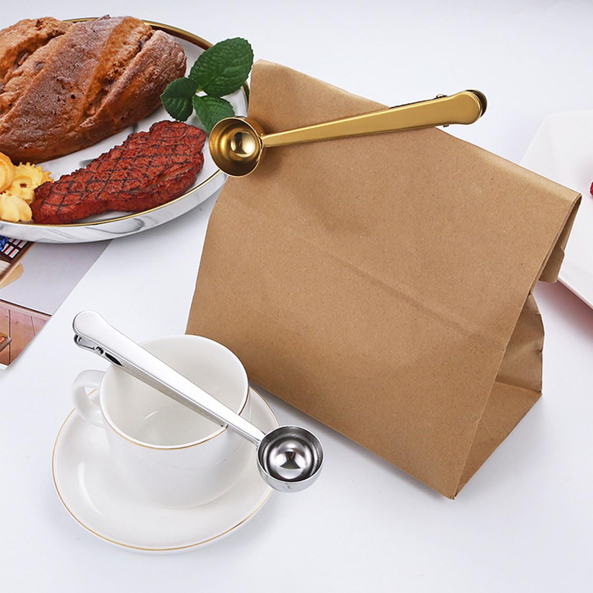 Coffee Scoop Clip Stainless Steel Tablespoon Coffee Spoon With long handle Multifunction Sealing Bag Clip For Tea