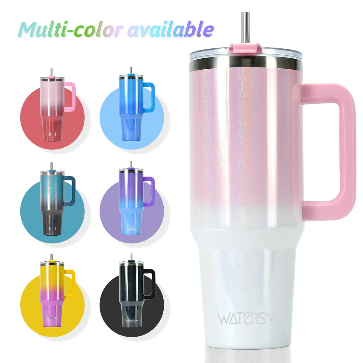 40 oz Shiny Tumbler with Handle and Straw