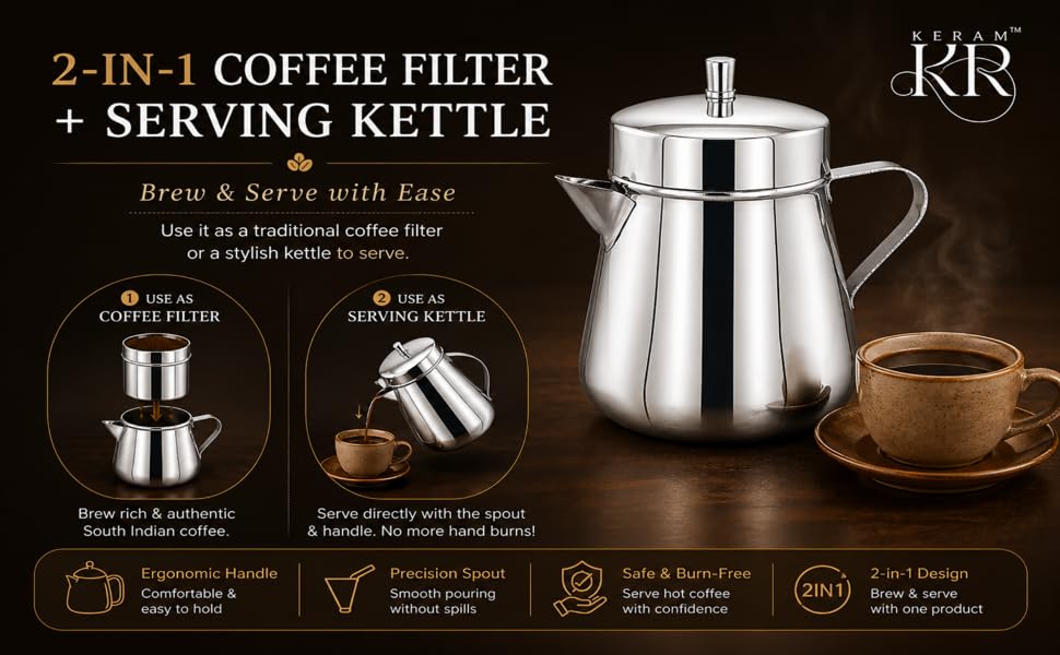 2 in 1 south indian filter coffee maker 5.1 oz