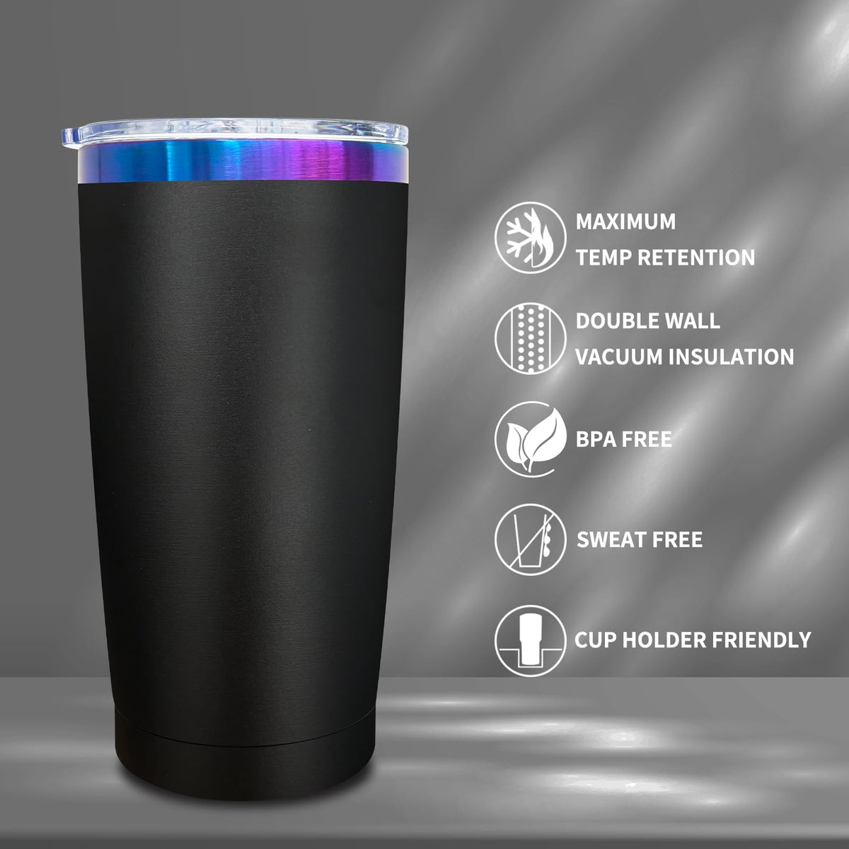 20 oz Tumbler Bulk Stainless Steel Tumblers with Lids and Straws Black