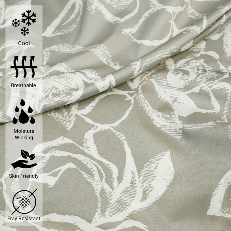 100% Cotton Simply Floral Print Twin XL Flat Sheet 400TC Silver