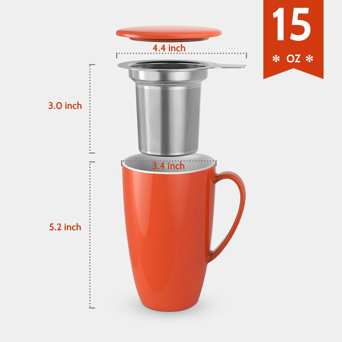 15oz Porcelain Tea Mug with Infuser and Lid
