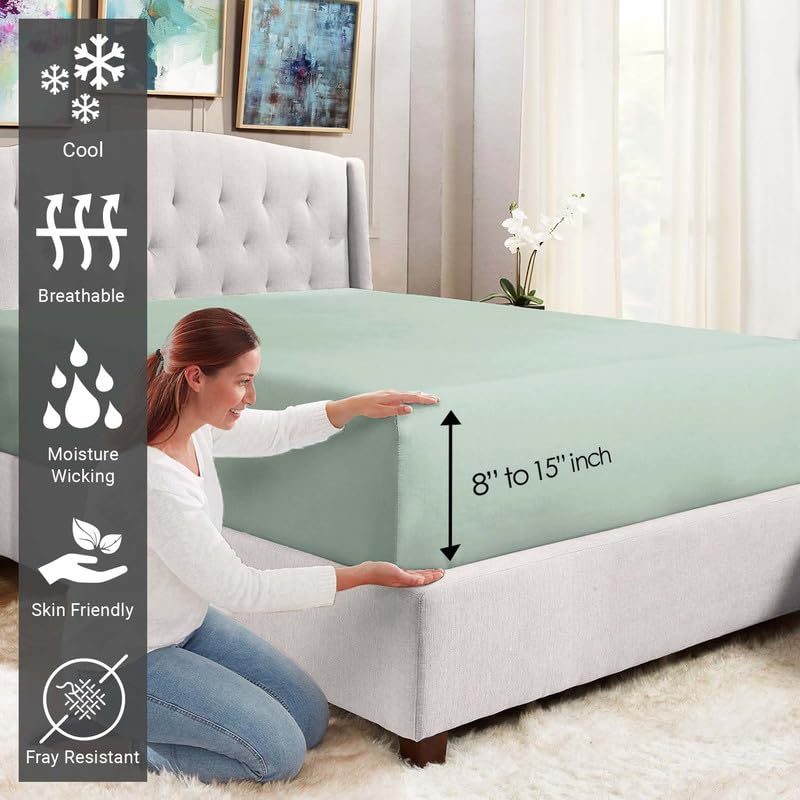 Full Cotton Fitted Sheet 400 Thread Count Sea Foam