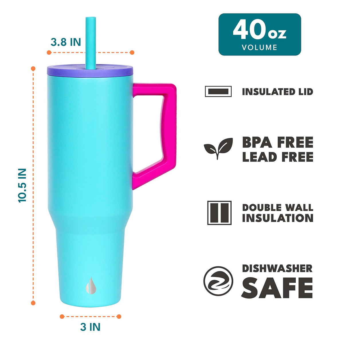 Spill Proof 40oz Insulated Tumbler with Handle & Straw Travel Mug