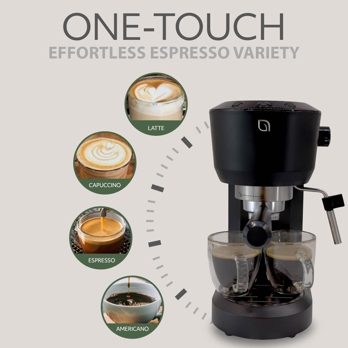 Eco Series Espresso Machine 15 Bar with Milk Frother Steam Wand