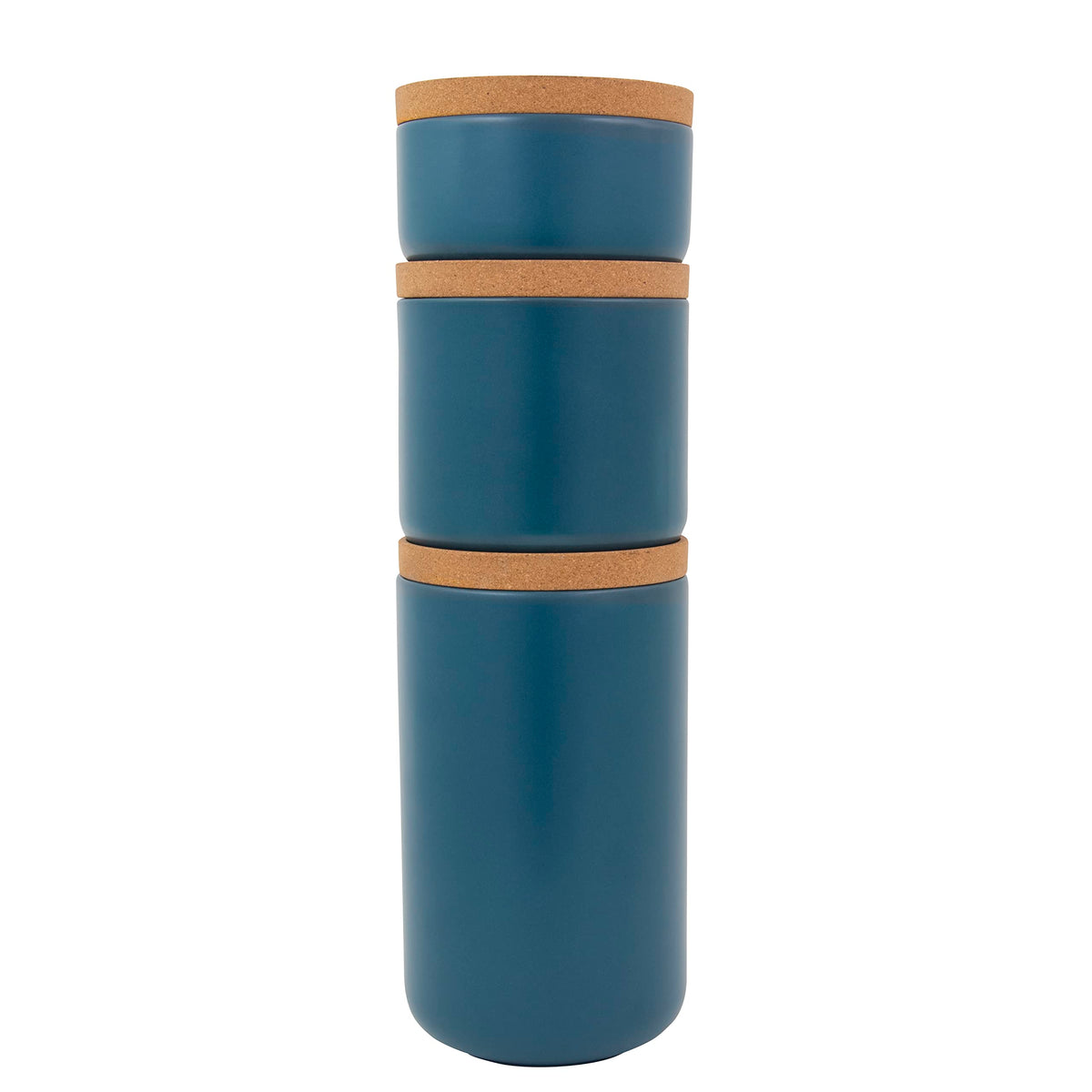 Ceramic and Cork Set of 3 Stackable Canisters