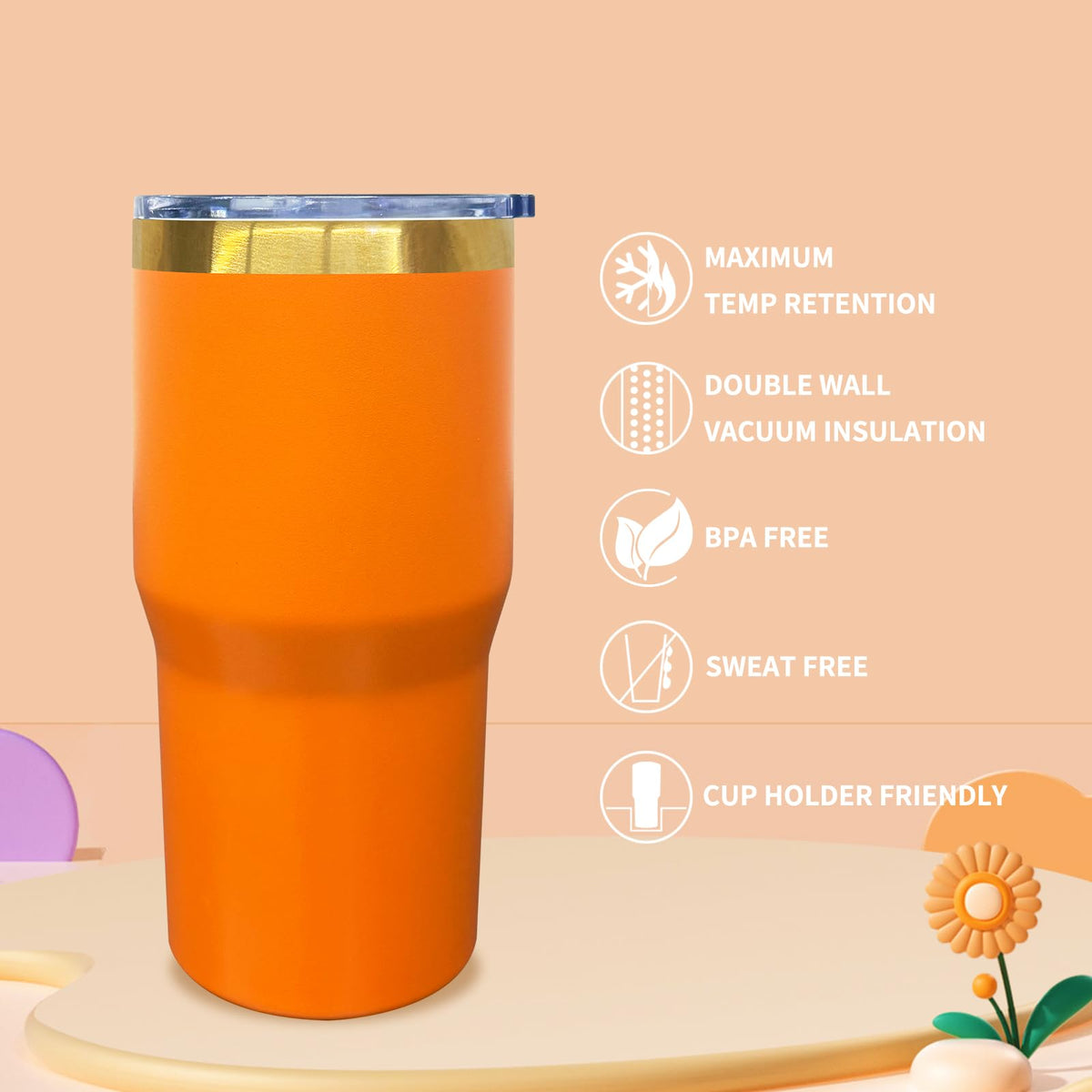 20 oz Tumbler Bulk Stainless Steel Tumblers with Lids and Straws Orange