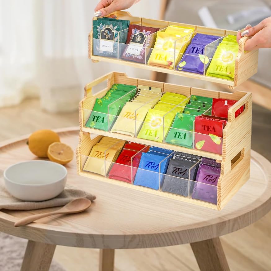 3 Tier Tea Bag Organizer with Acrylic Divider (3 Count)