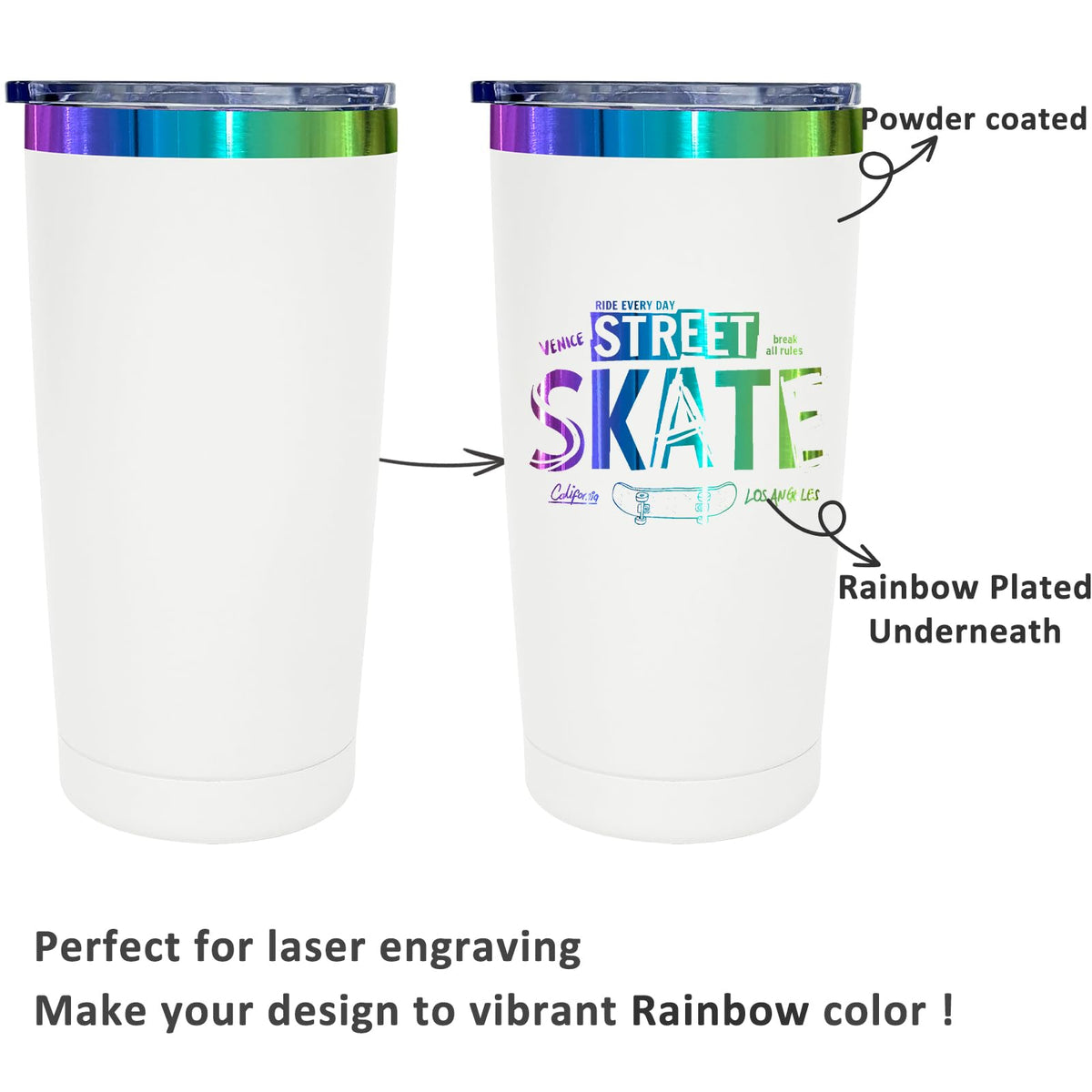 20 oz Insulated Tumblers Bulk With Lid Straw Rainbow Plated White (12 Count)