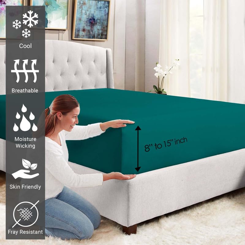 Twin Cotton Fitted Sheet 400 Thread Count Teal Green