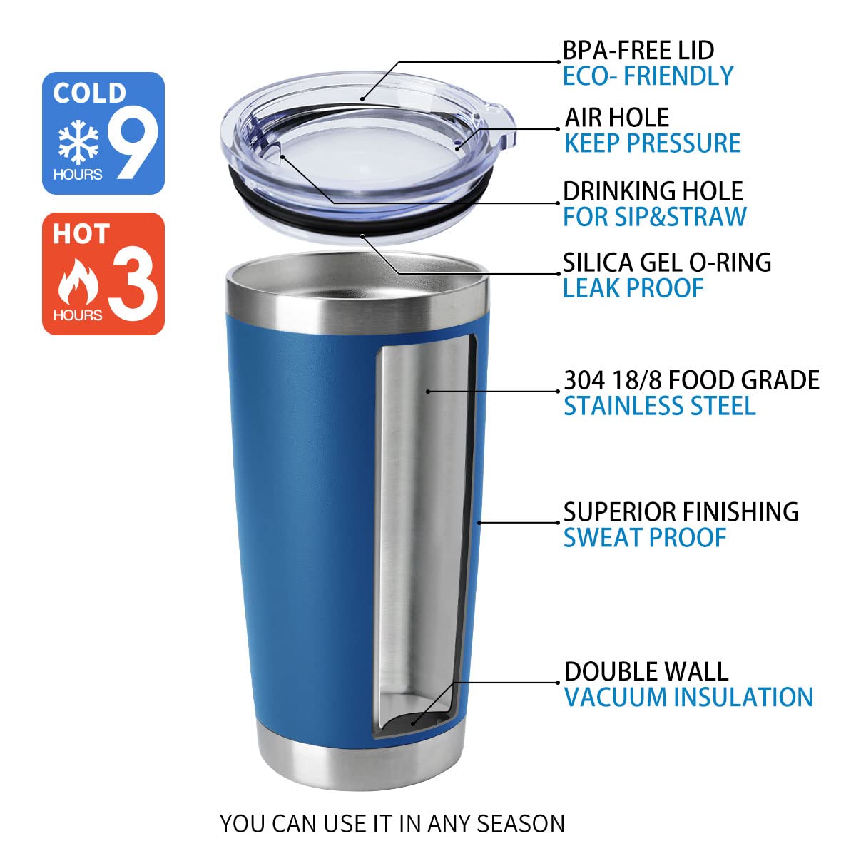 20oz Tumblers Stainless Steel Mugs with Lid Double Wall Vacuum Insulated Coffee Cups for Cold & Hot Drinks