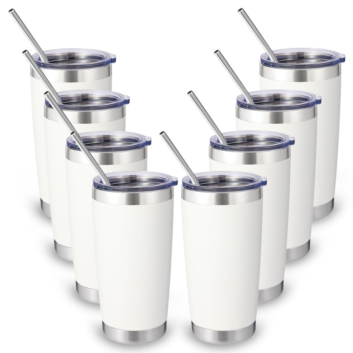 20oz Stainless Steel Tumbler with Lid and Straw Bulk 8 Pack (8 Count)