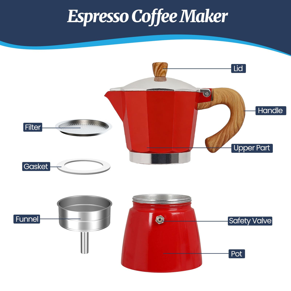 3 Cup Moka Pot Aluminum 150ml Italian Coffee Maker