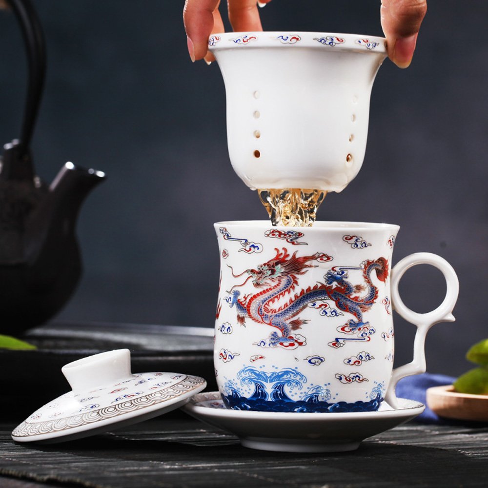 PLESIU Tea Talent Porcelain Tea Cup with Infuser Lid and Saucer Sets