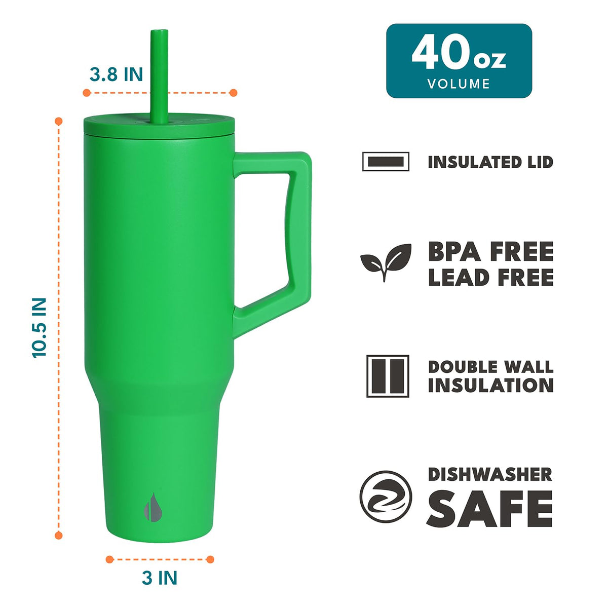 Spill Proof 40oz Insulated Tumbler with Handle & Straw Travel Mug