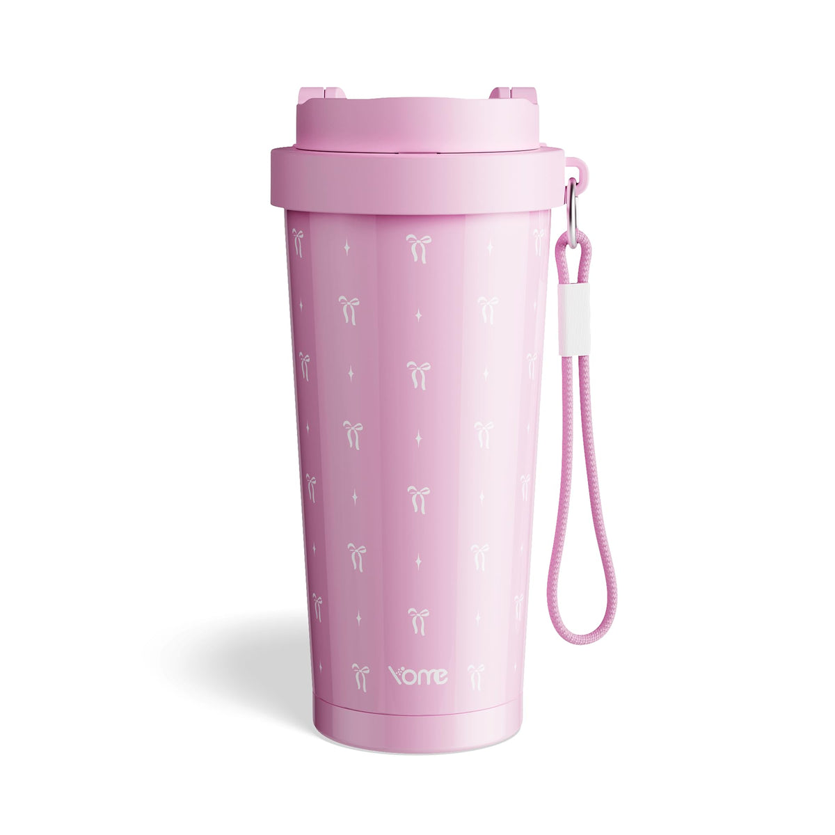 17oz Elegant Bow Pink Ceramic Lined Insulated Coffee Mug with Infuser for Women
