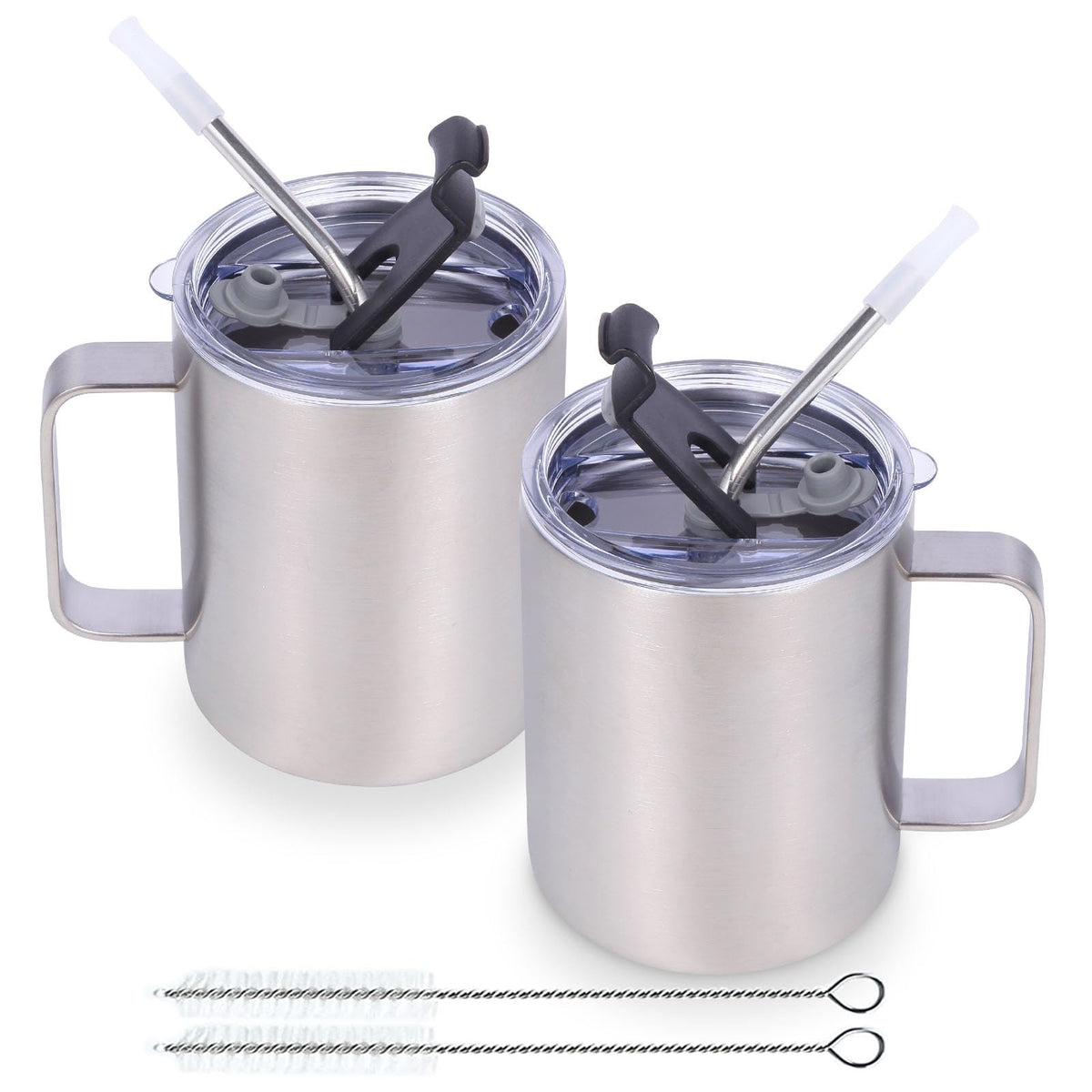 12oz Insulated Leakproof Coffee Mug with Flip & Straw Lid Bulk 2 Pack
