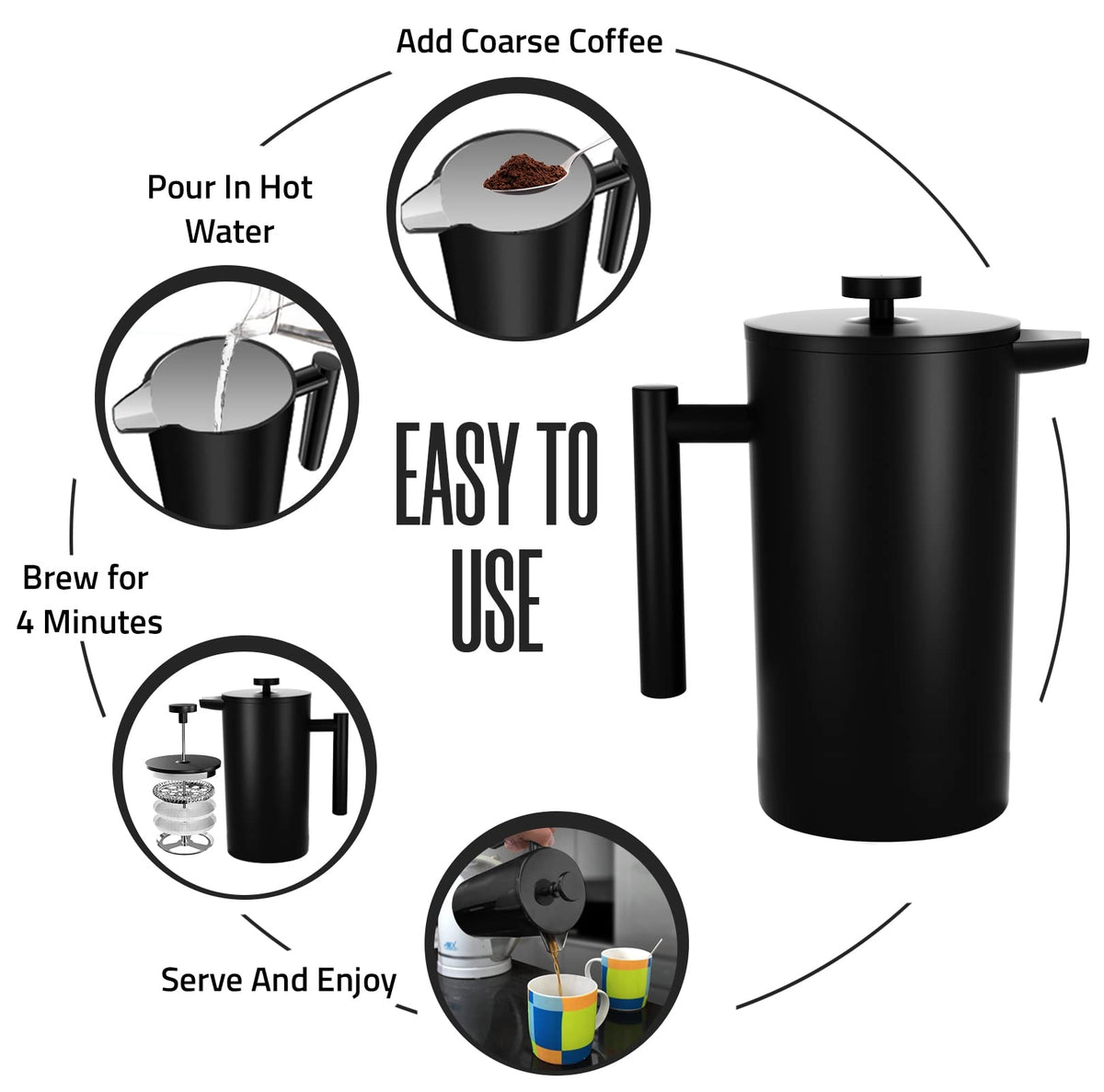 304 Grade Stainless Steel French Press 12 Oz