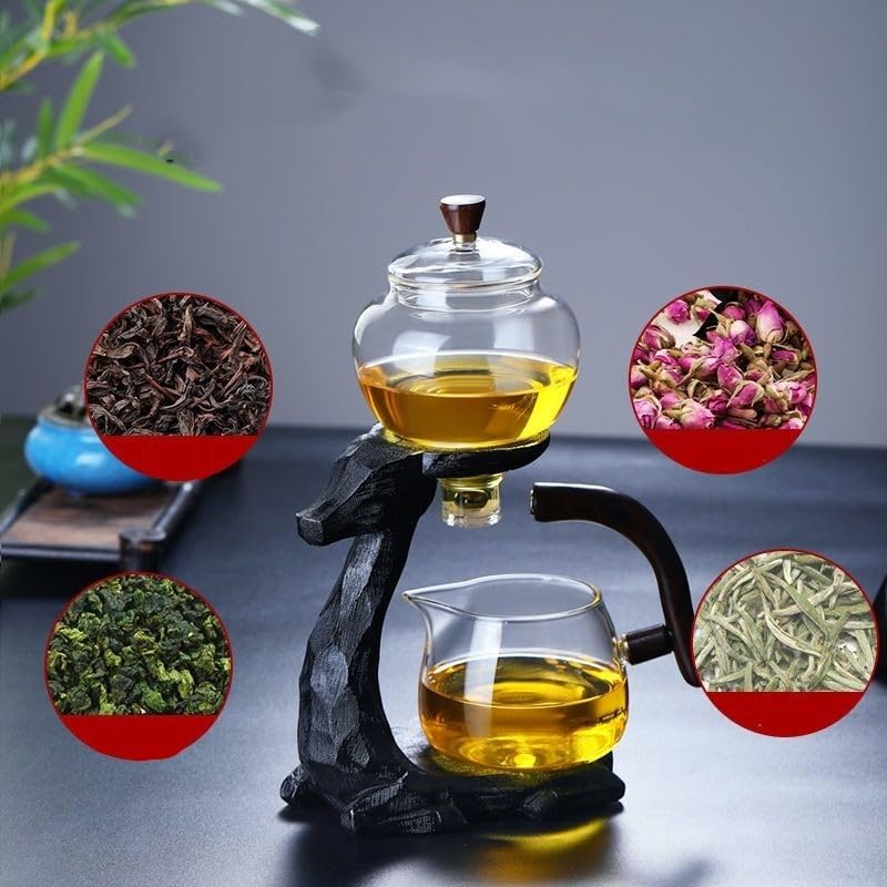 Heat resistant Kungfu Glass Tea Set with Heater Attract Water Diversion Rotating Cover Bowl Lazy Semi