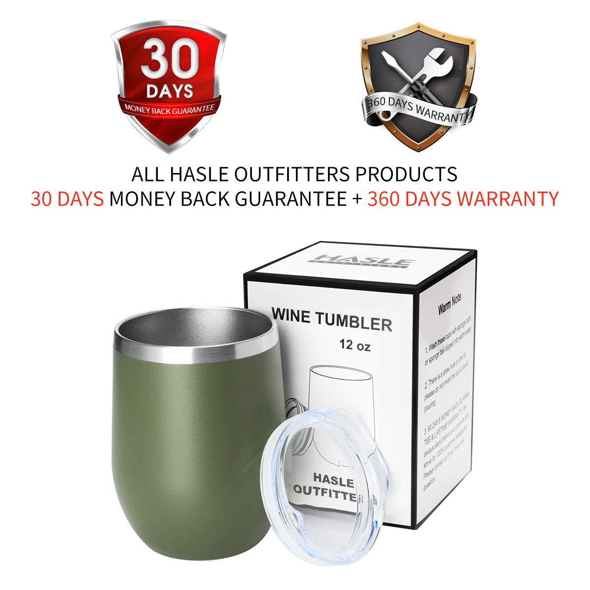 12oz Wine Tumbler with Lid Stemless Wine Glasses Double Wall Vacuum Travel Mugs stainless steel Coffee Cup for Cold & Hot Drinks Wine Coffee Cocktails Beer 1 Pack Army Green