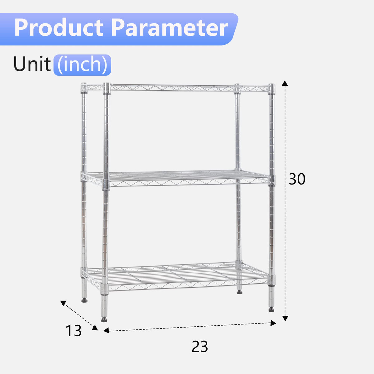 3 Tier Wire Shelving Units Metal Storage Rack 23L x 13W x 30H Adjustable Pantry Shelves NSF Kitchen Shelf for Kitchen Garage Small Places Commercial