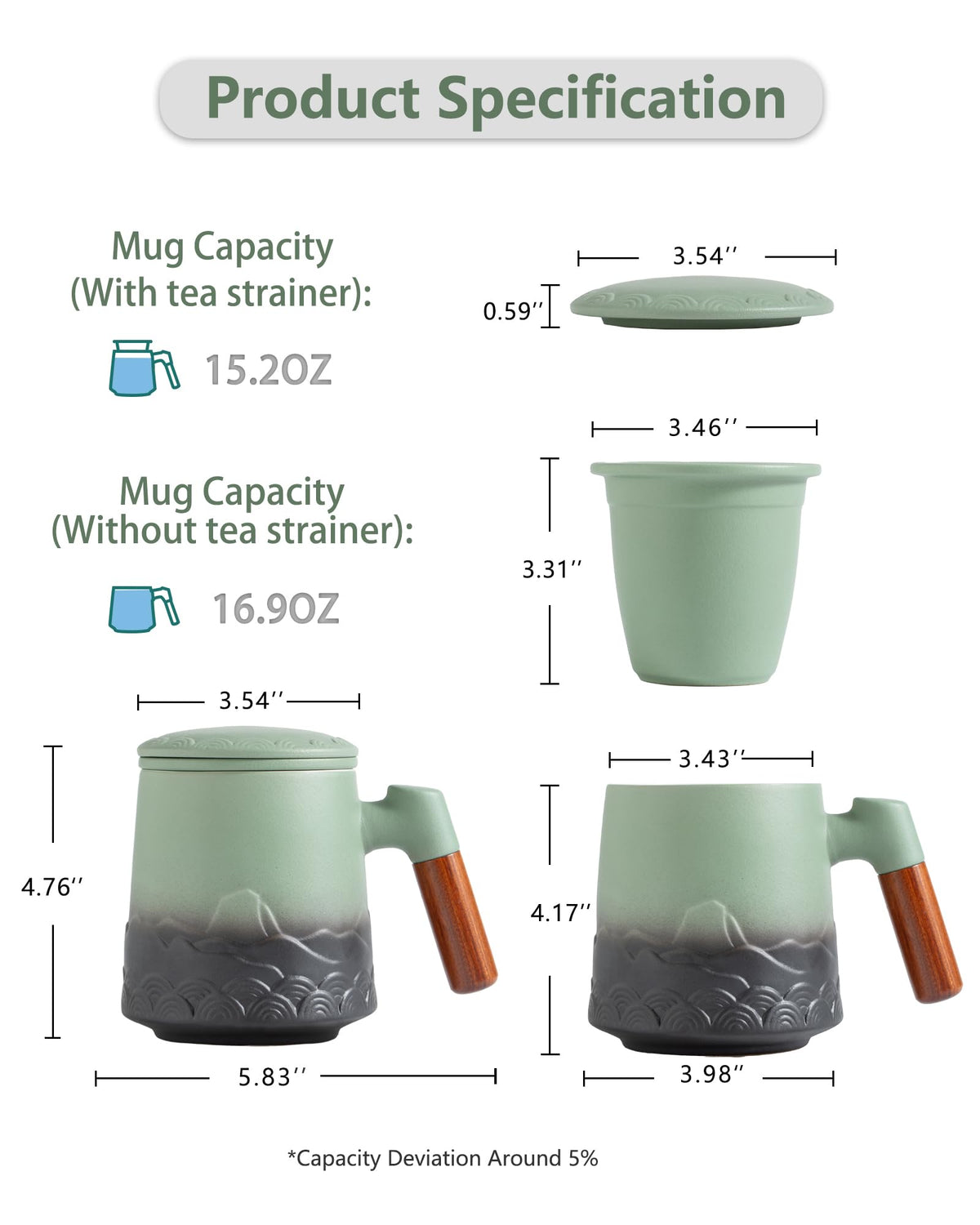 Tea Mug with Infuser and Lid for Loose Leaf Tea Steeper