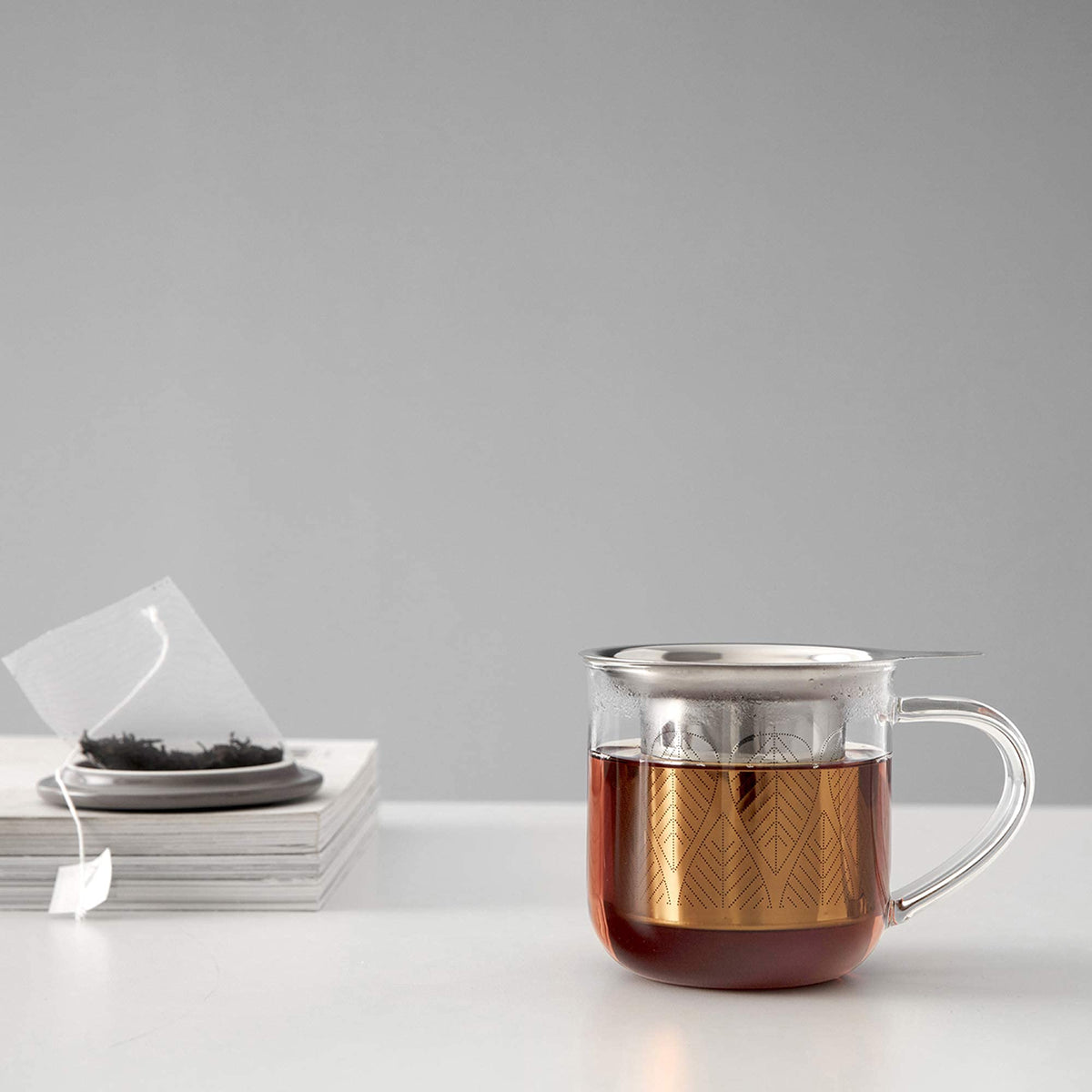 VIVA Minima Eva Glass Tea Cup with Mesh Infuser (14 Ounce)