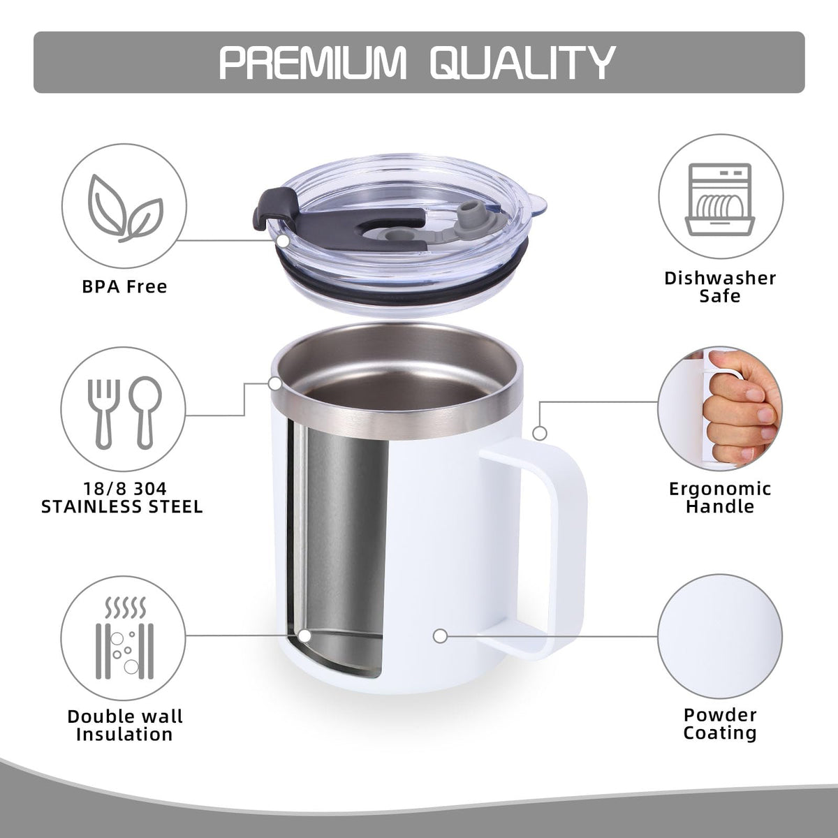 12oz Insulated Leakproof Coffee Mug with Flip & Straw Lid Bulk 8 Pack (8 Count)