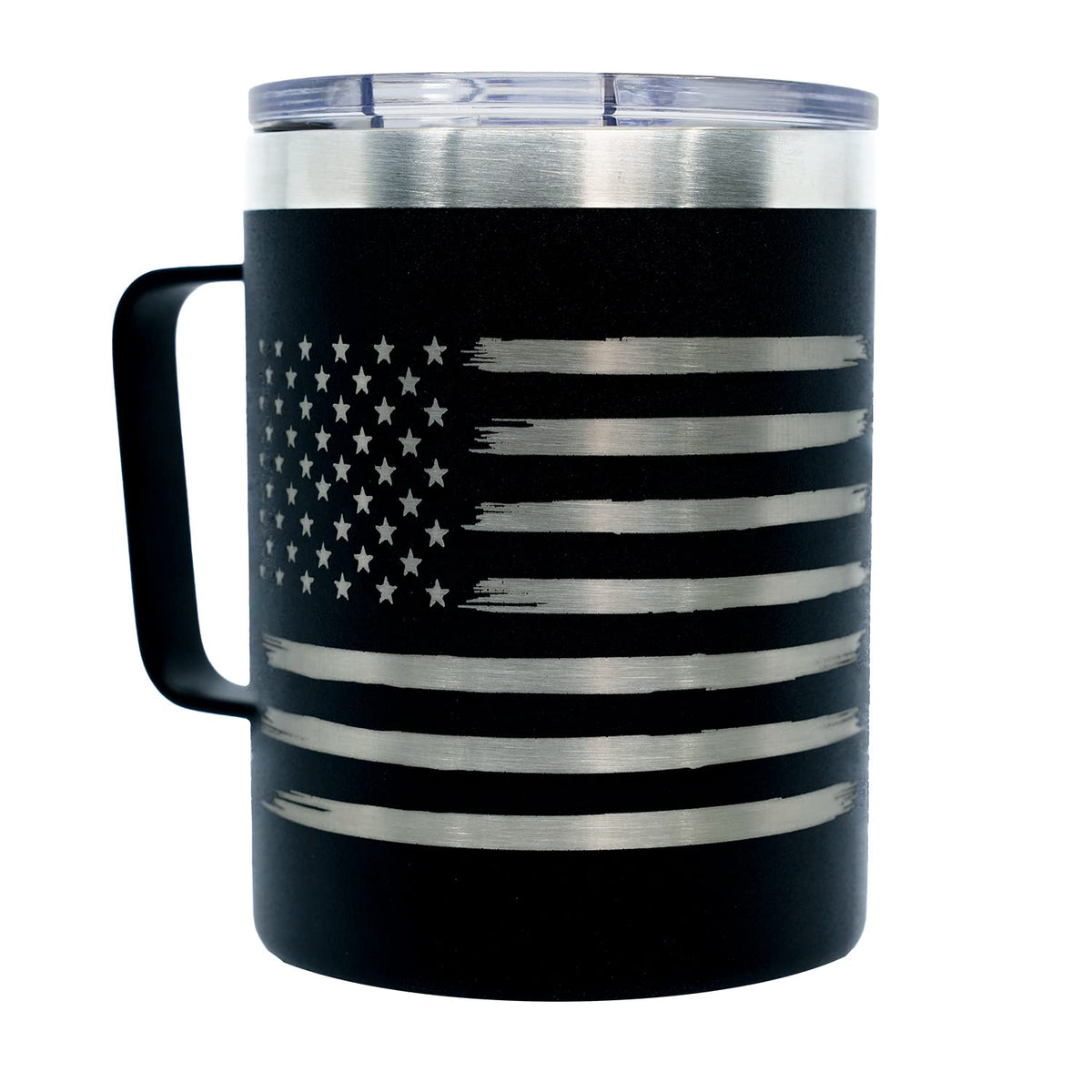 12 Oz American Flag Black Double Wall Vacuum Insulated Stainless Steel USA