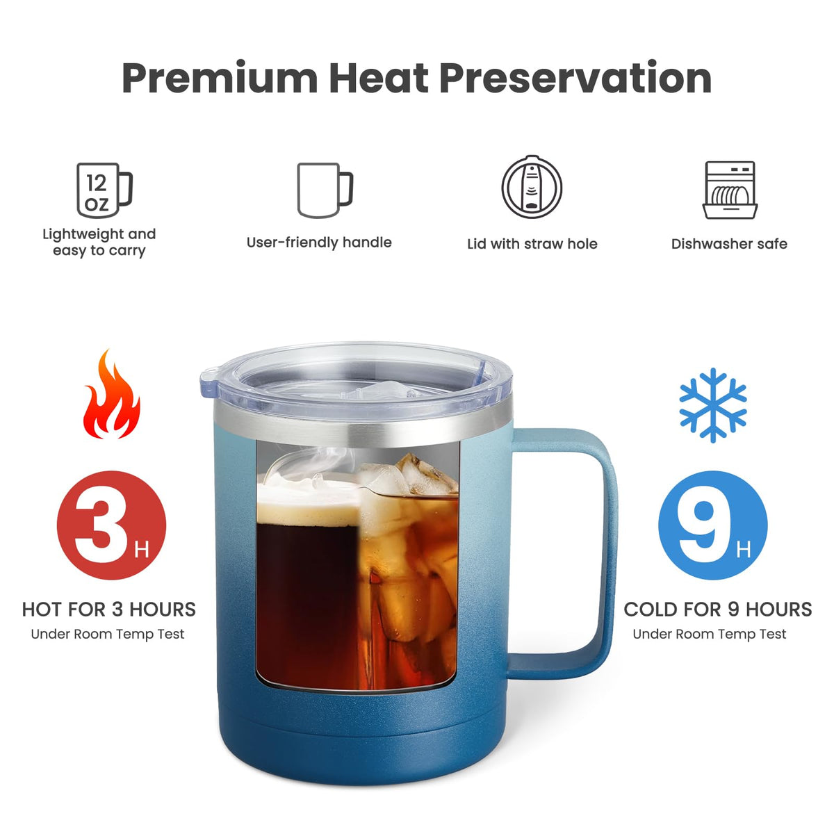 12oz Coffee Mug With Handle and Sliding Lid