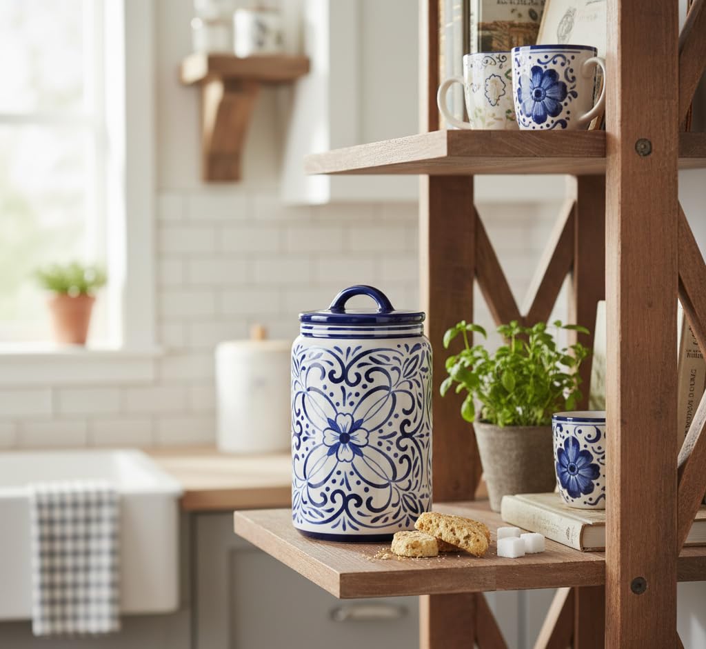 Ceramic Blue and White Talavera Treat Jar with Silcione Seal