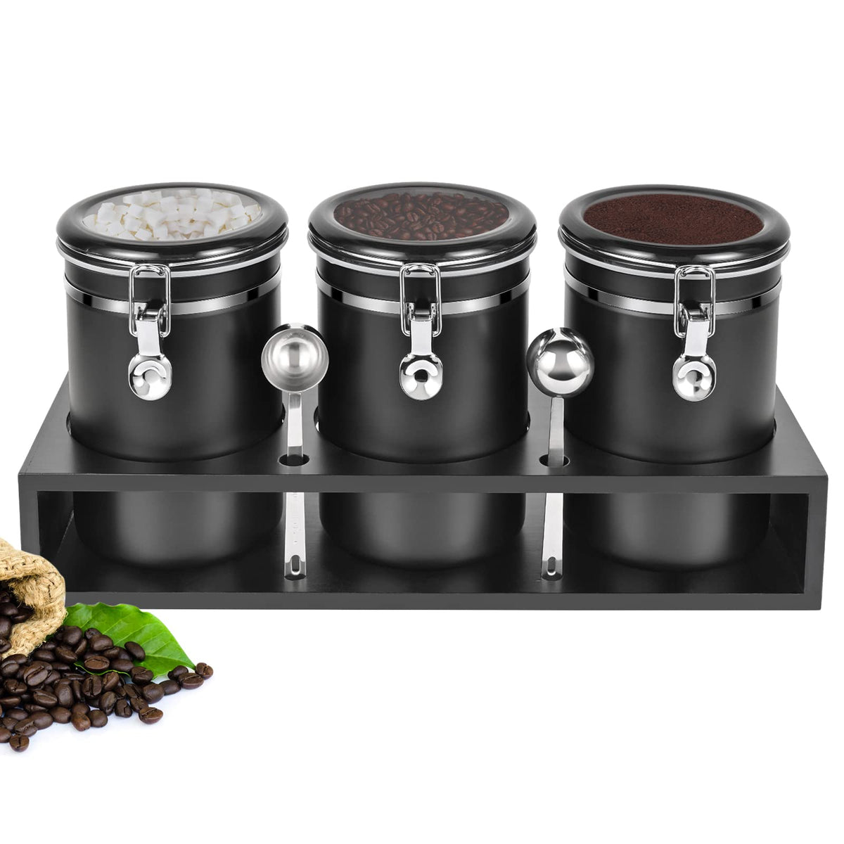 3×63OZ Stainless Steel Coffee Container with Shelf and Scoop for Coffee Bar (80 Ounce)