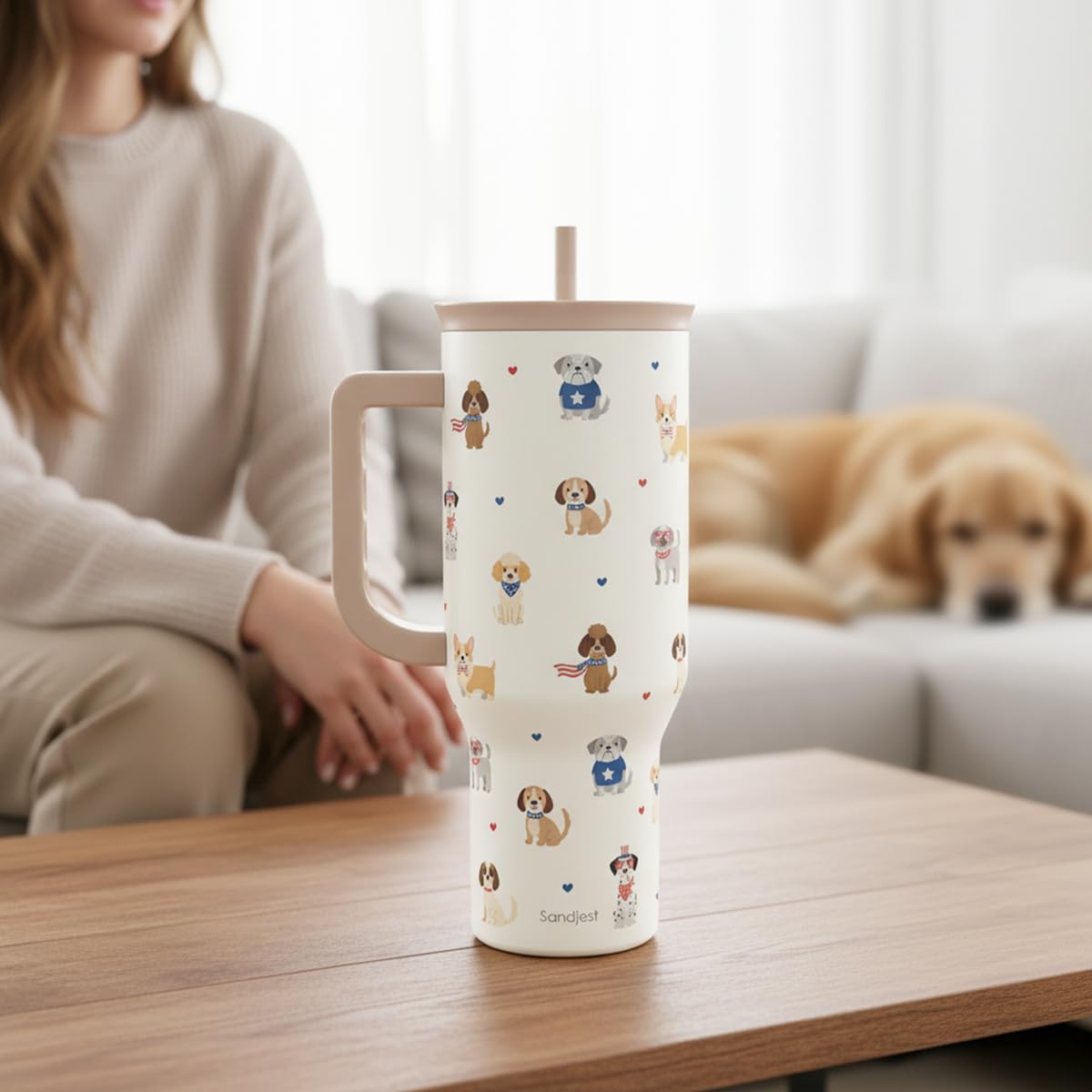 Dogs 40oz Tumbler with Handle and Straw