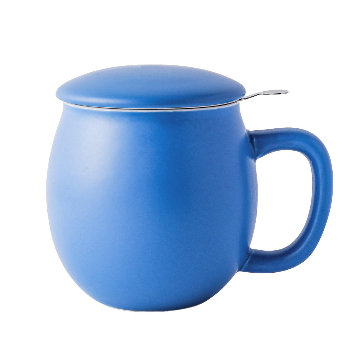 12 OZ Matte Blue Ceramics Teacup with Infuser and Lid