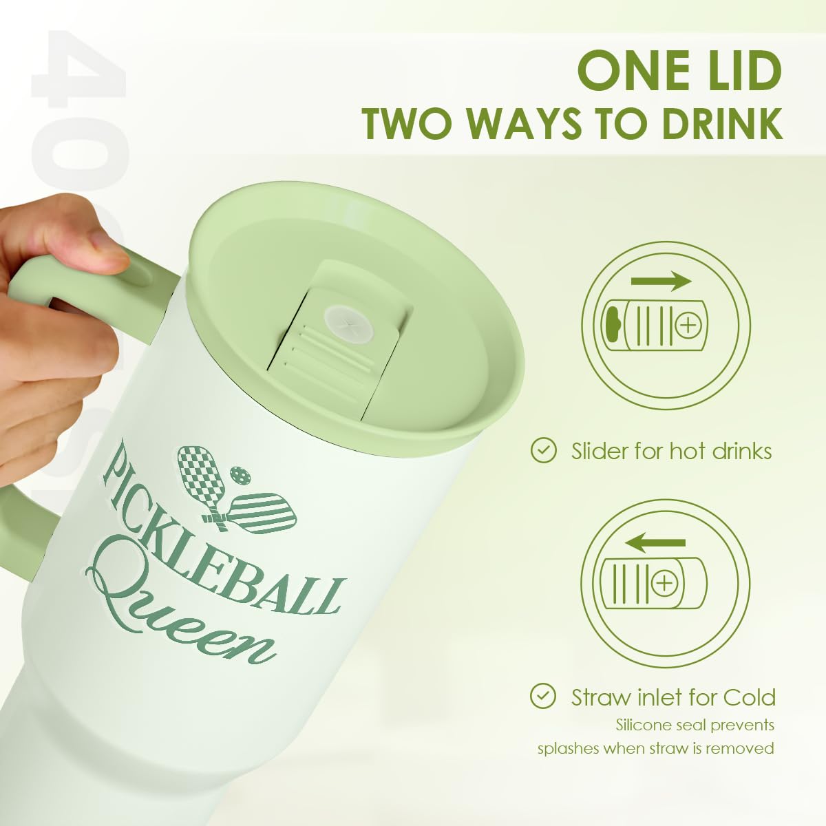Pickleball 40oz Tumbler With Handle and Straw