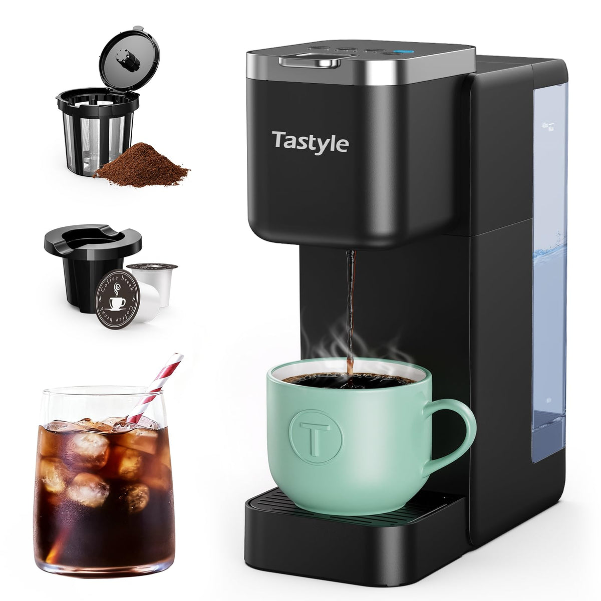Single Serve Coffee Maker for K Cups and Grounds with 3 Brew Styles