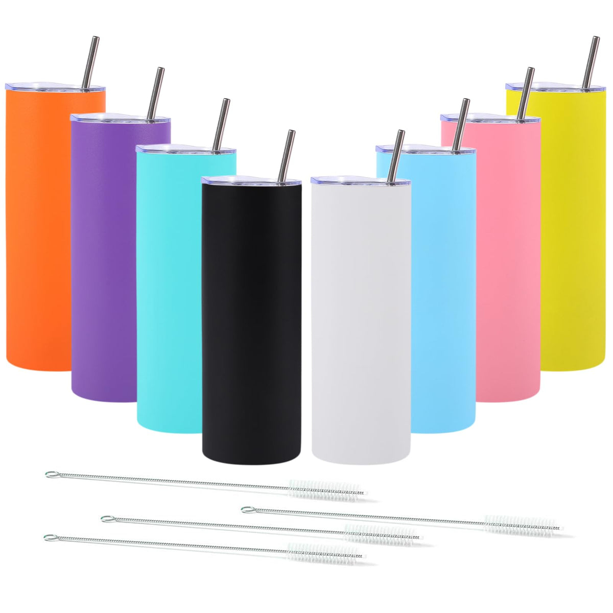 8 Pack Skinny Tumblers with Straws and Lids