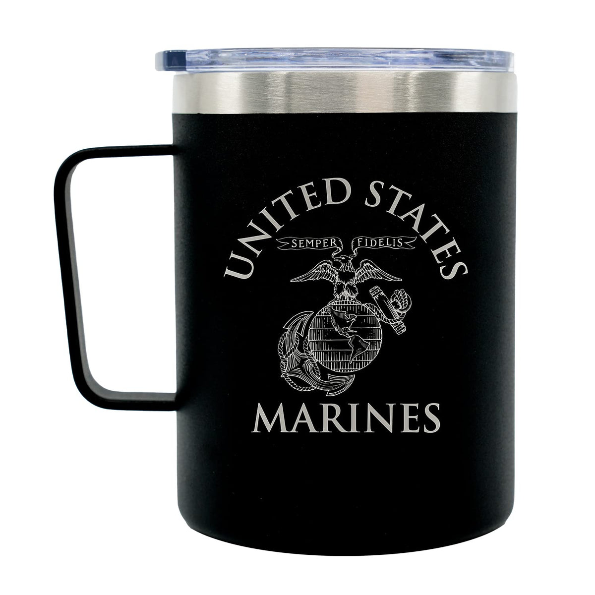 USMC 12oz Black Double Wall Vacuum Insulated Stainless Steel Marine Corps Coffee Tumbler Travel Mug