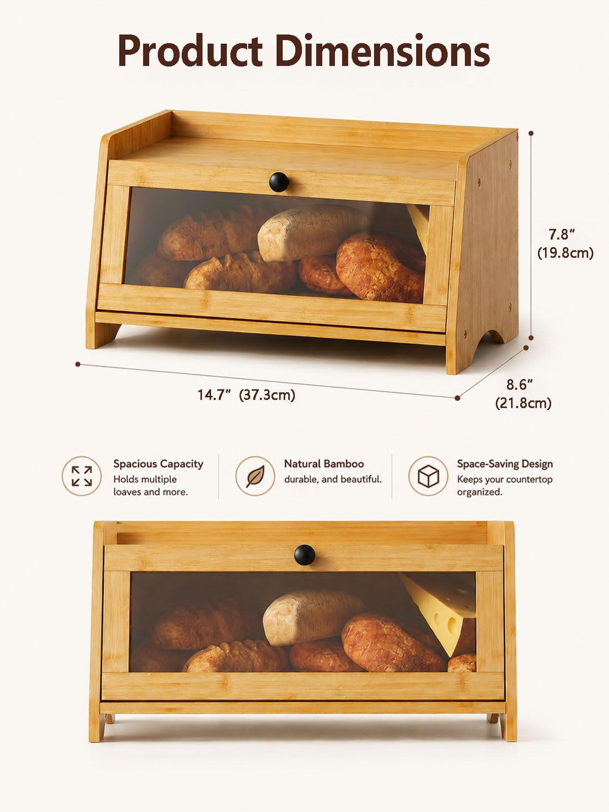 Bamboo Bread Box for Kitchen Countertop